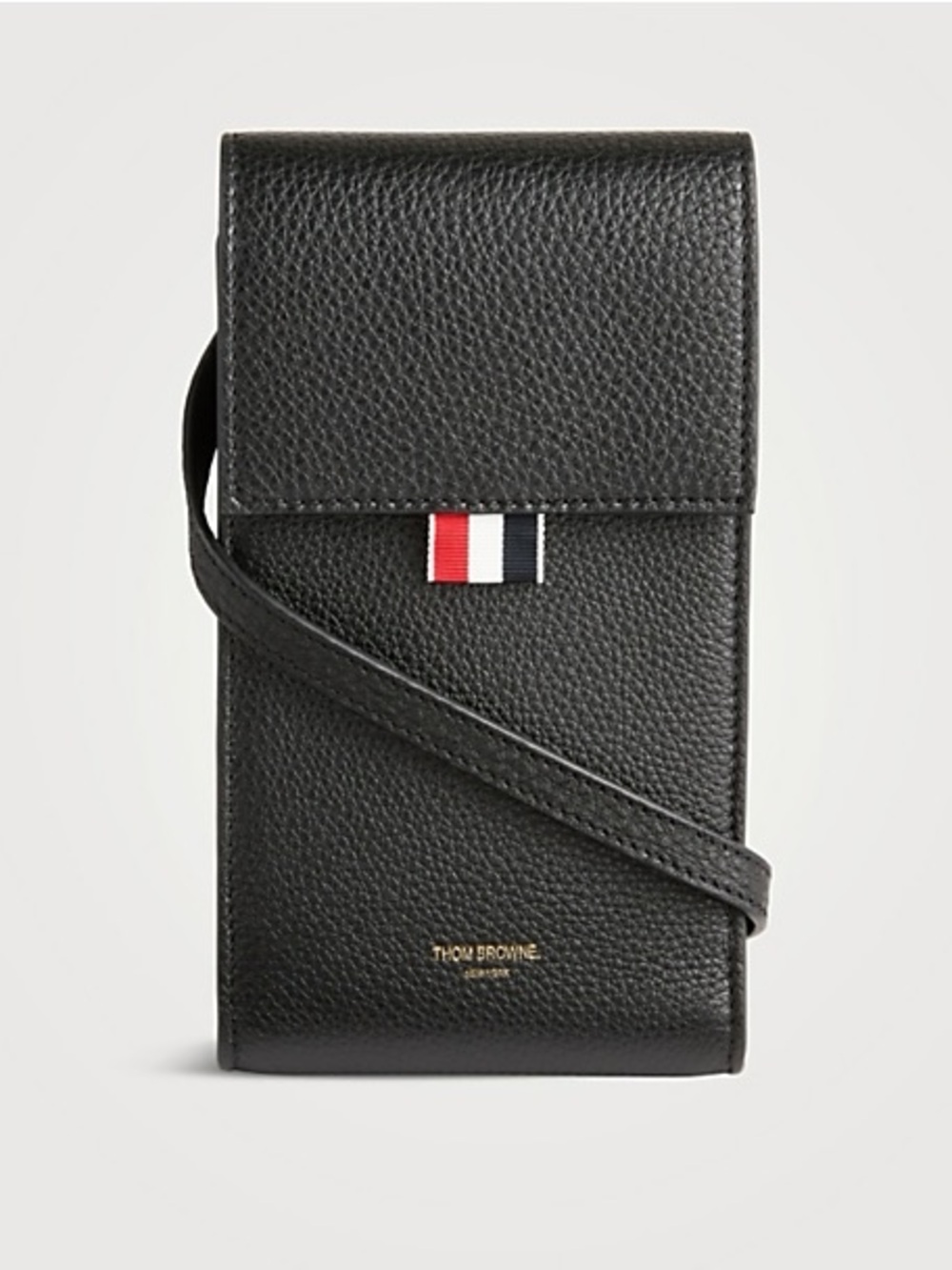 Thom Browne Black Pebbled Leather Crossbody Pouch with Tricolor Tab